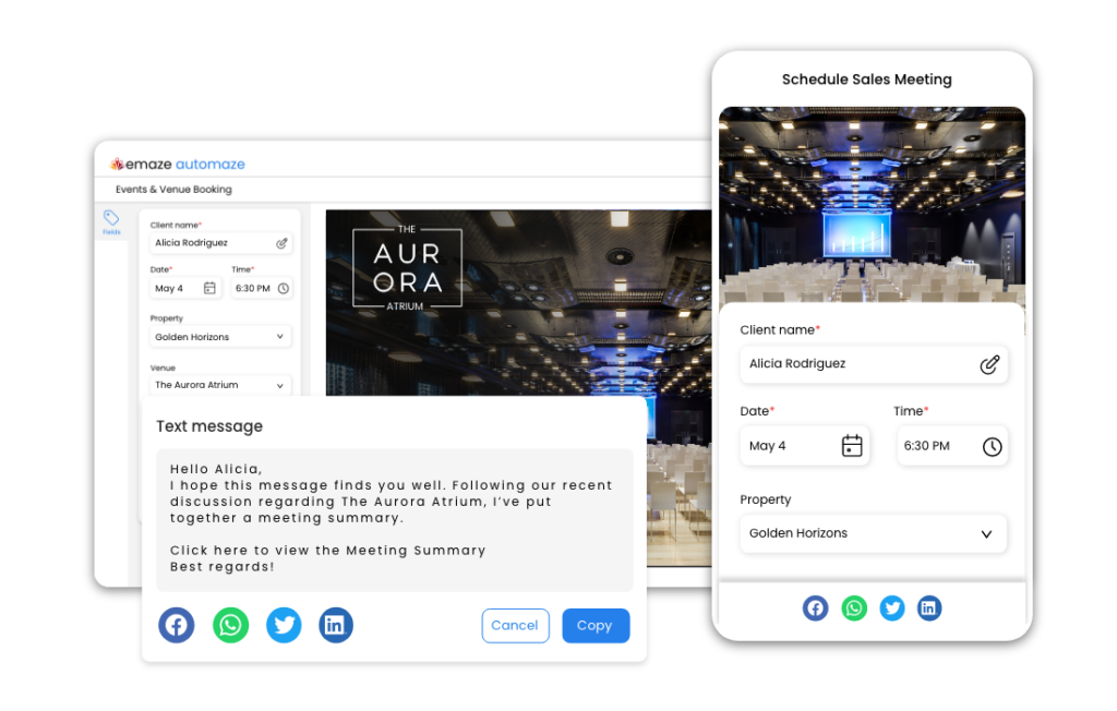 Salesperson sending a personalized meeting summary with Automaze for events and venues